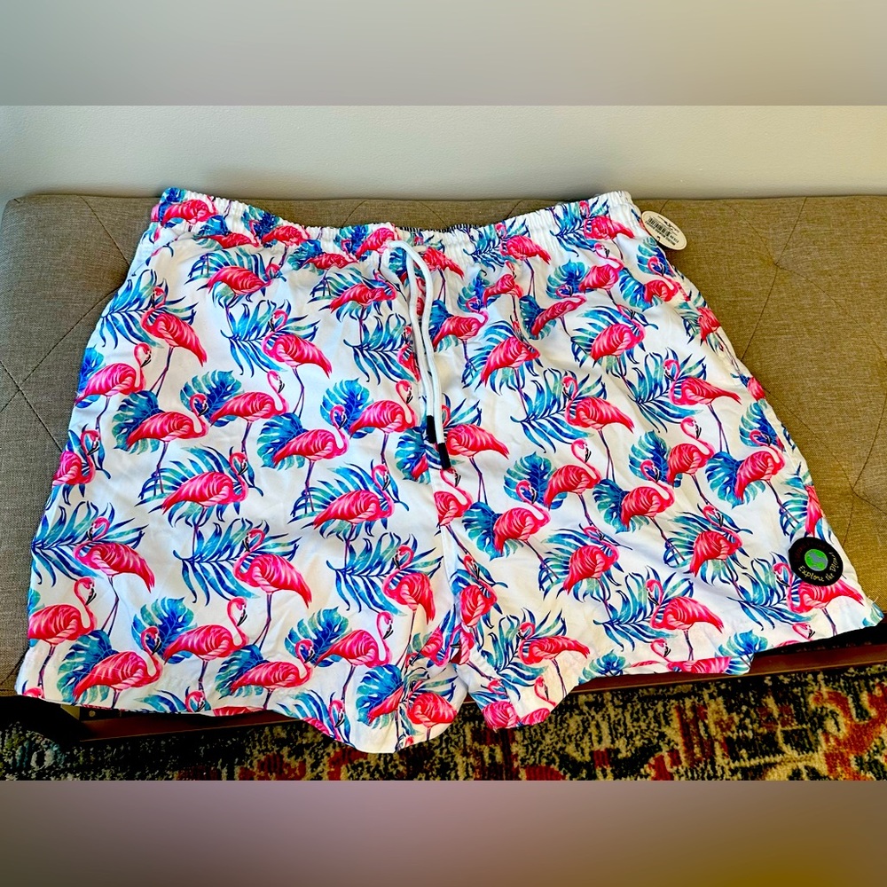 Men’s Board Shorts Flamingo Island Planet Elastic Waistband XXL